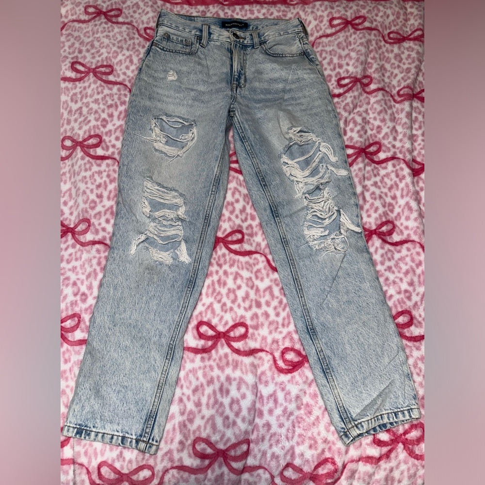 Aeropostale Light Blue Distressed Mom Jeans